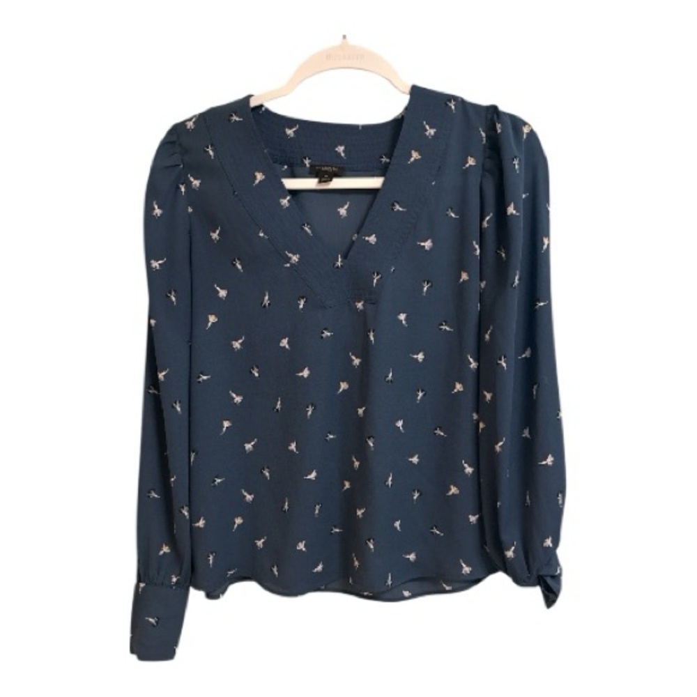 Ann Taylor Factory Navy Patterned Blouse